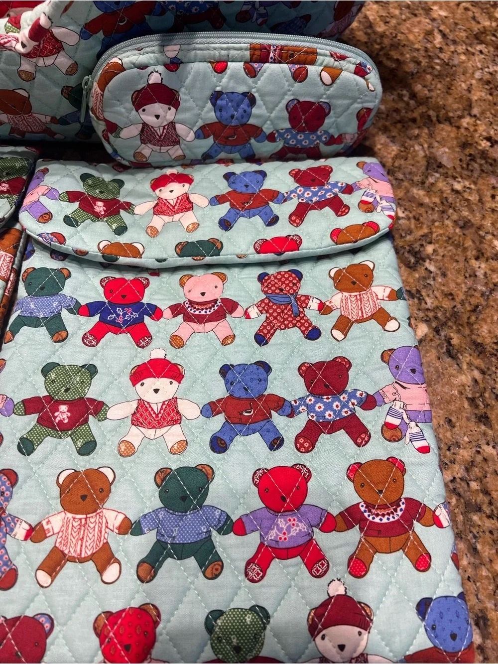 Vera Bradley Quilted Teddy Print Tote Bag Set in Mint
